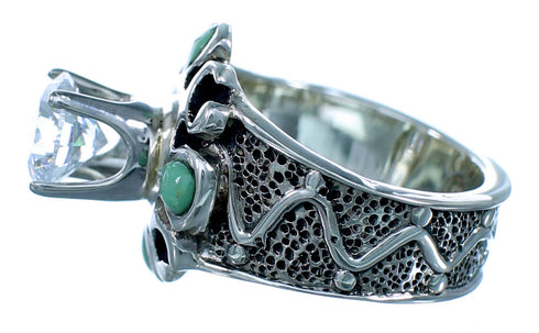 Southwestern Sterling Silver Cubic Zirconia Turquoise Inlay Flower Ring Size 5-1/2 LX113102